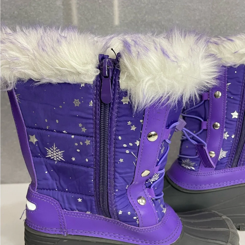 Purple Snowflake Thermolite Kids Snow Winter Rain Boots Fur Lined Size 3